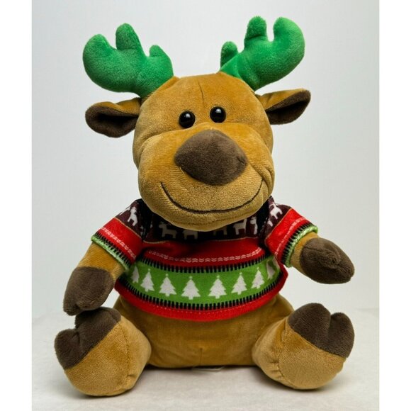 Kellytoy Plush Reindeer Moose 11" Stuffed Animal With Festive Christmas Sweater - Picture 1 of 10